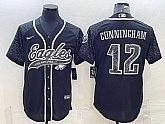 Men's Philadelphia Eagles #12 Randall Cunningham Black Reflective With Patch Cool Base Stitched Baseball Jersey,baseball caps,new era cap wholesale,wholesale hats